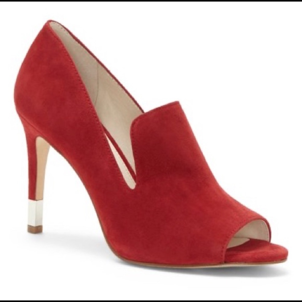 NWOT-Louise et Cie Cherry Red Suede Peep-Toe Pump